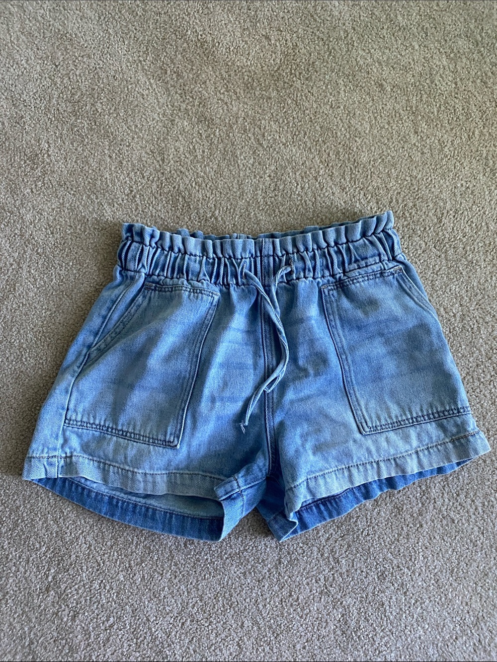 KanCan Light Blue Wash Paperbag Waist High Rise Denim Shorts